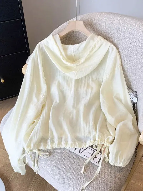 Summer 2025 Women's Casual Lightweight Hooded Sun Protection Jaet Loose Fit Simple Sle Commute Windbreaker Long Sve Zi...