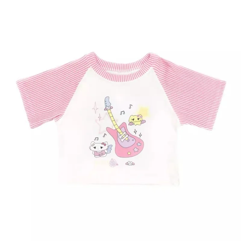 T-shirt con stampa cartone animato ragazza giapponese sottoculture Patchwork Slim manica corta top Harajuku rosa Kawaii Y2k t-shirt donna estiva