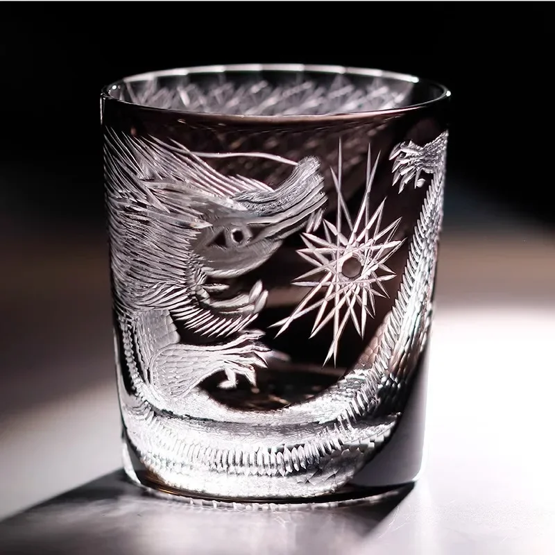 Limited Black Dragon Crystal Glass Edo Kiriko Wine Glasses Japanese Style Hand Carving Whisky Cup Collecting Artworks Rock Mug