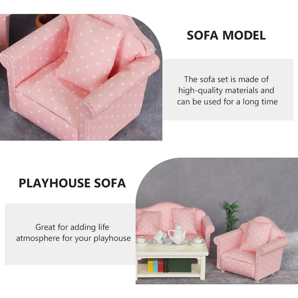 

Polka Dot Sofa Model Play Ornament Desktop Cloth Miniature Kids Plaything. Toy Playhouse
