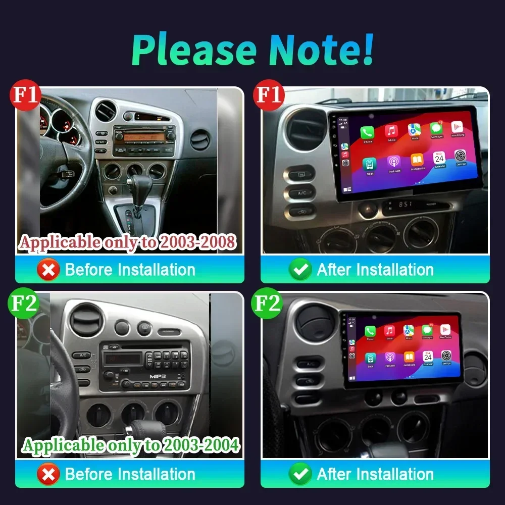 Android 14 For TOYOTA Matrix 2003-2008 For PONTIAC Vibe 2003-2004 Car Radio Multimedia Navigation 4G GPS Wireless CarPlay Screen