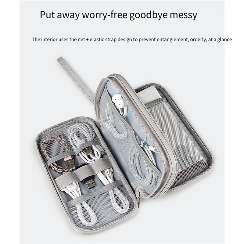 Многофункциональная двухслойная цифровая сумка USB-линия передачи данных, зарядное устройство, органайзер для путешествий, электронный органайзер, розовый