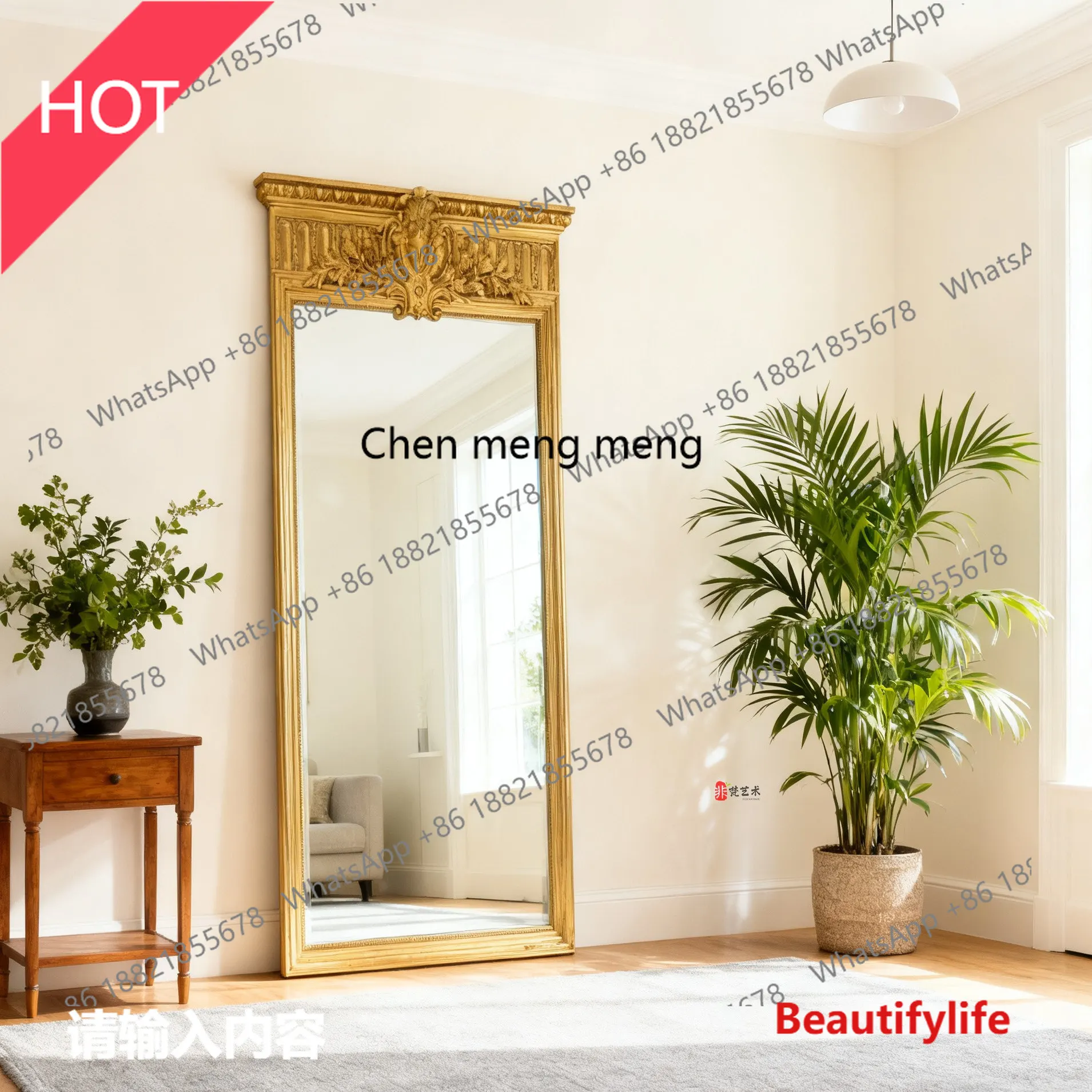 02A Vintage full-length mirror Baroque living room floor-to-ceiling mirror French court-style luxury full-length mirror