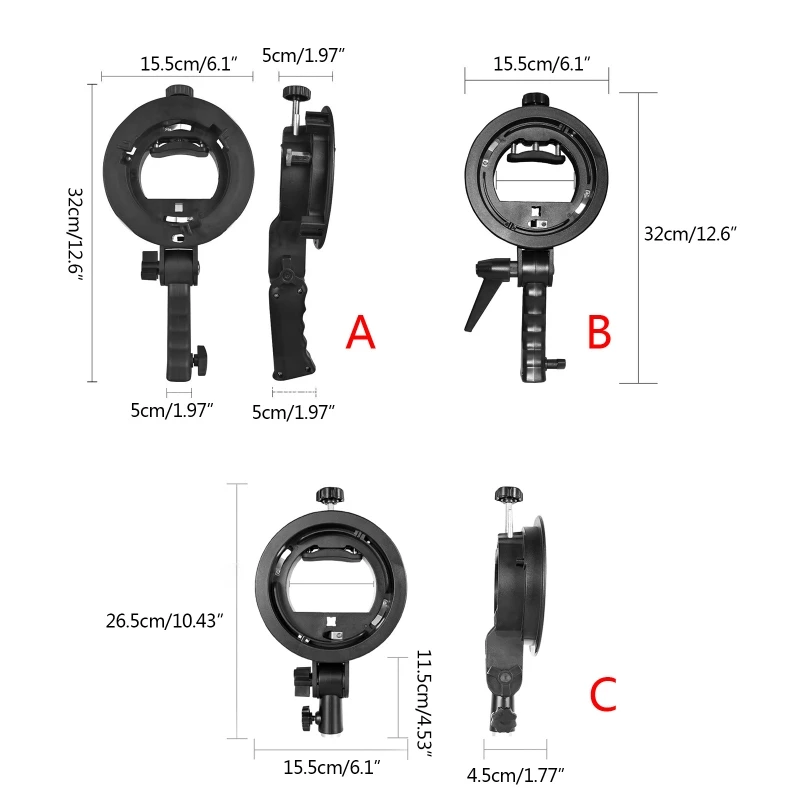 S-Type Bracket Handheld Grip Mount Holder Speedlite Adapter Stand for Softbox Snoots Honeycomb Beauty Dish Reflector