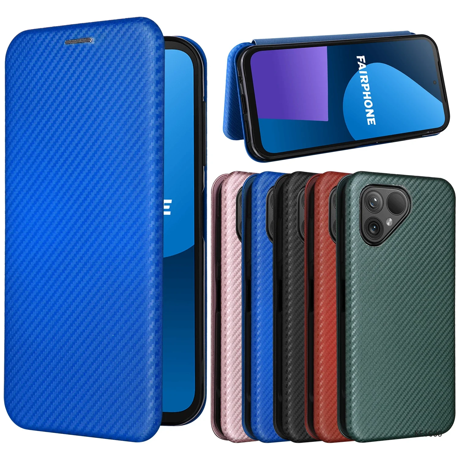 Solid Color Card Slots Flip Covers for Fairphone 5 Fairphone5 Ring Buckle Carbon Fibre Leather Phone Case Frame Pretty Shell