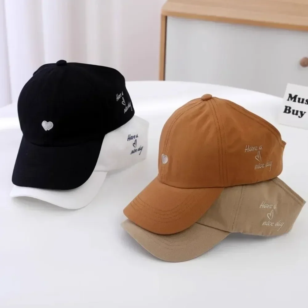 

Summer Kids Empty Top Sun Hat Solid Color Embroidery Love Girls Ponytail Baseball Cap Outdoor Children Sunshade Visors