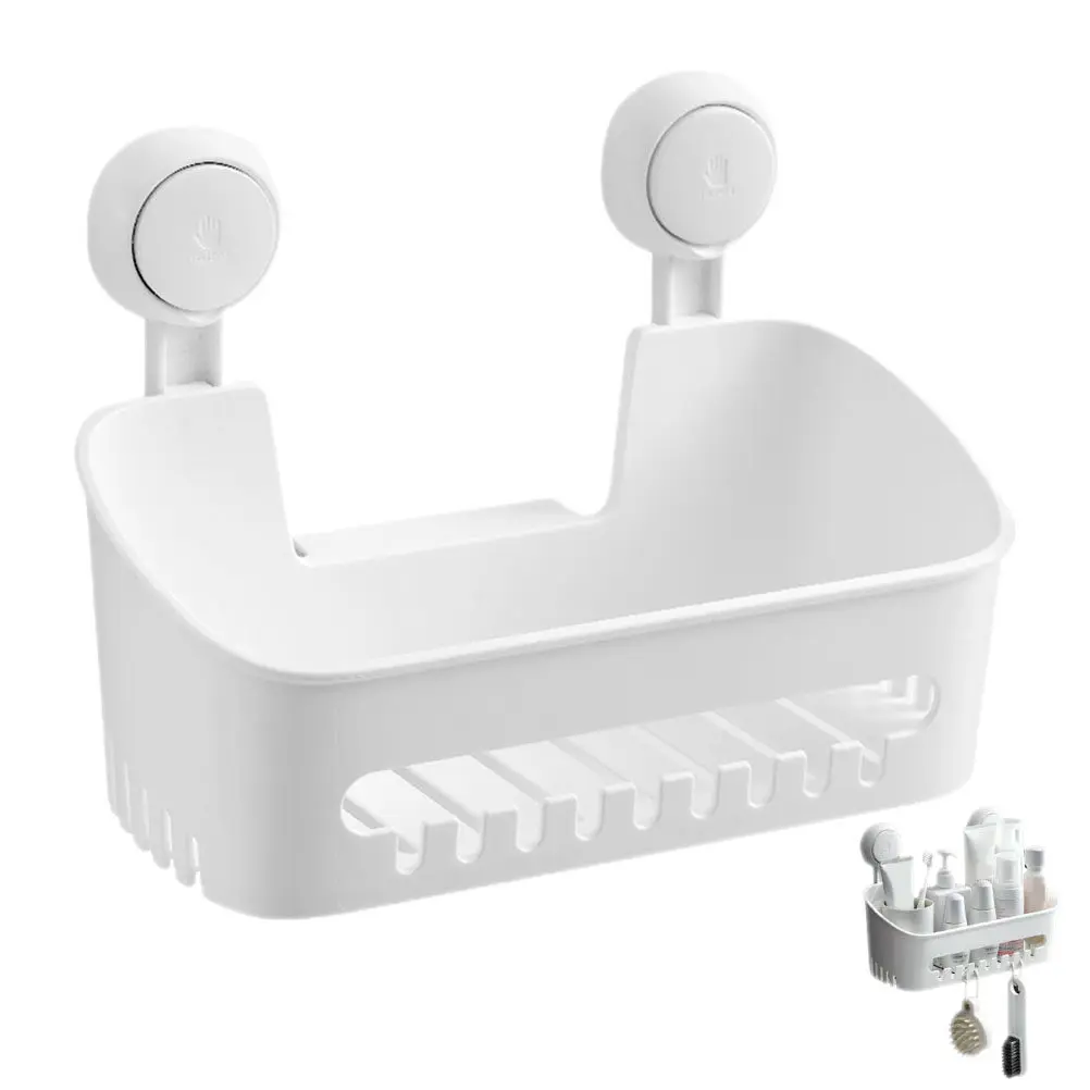 Suction Cup Wall Mounted Storage Rack ABS Bathroom Organizer Shower Holder Toothbrush Toothpaste Cups Storage Shelf Kitchen