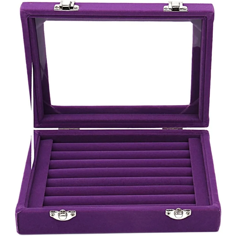 

Velvet glass jewelry ring display shelf storage box, ring earring jewelry box, ring holder (purple)
