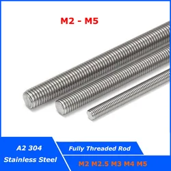 M2 M2.5 M3 M4 M5 304 Stainless Steel Threaded Rod Fully Thread Bar Studs Screw DIN975 Length 16mm - 250mm Allthread