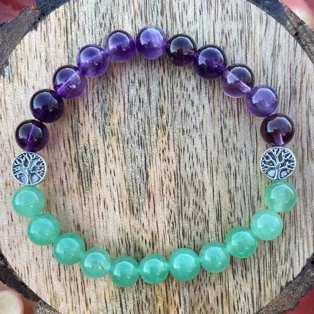 

MG2142 8 MM Dream Amethyst Green Aventurine Tree Of Life Bracelet Fashion Womens Stress Relief Wrist Yoga Mala