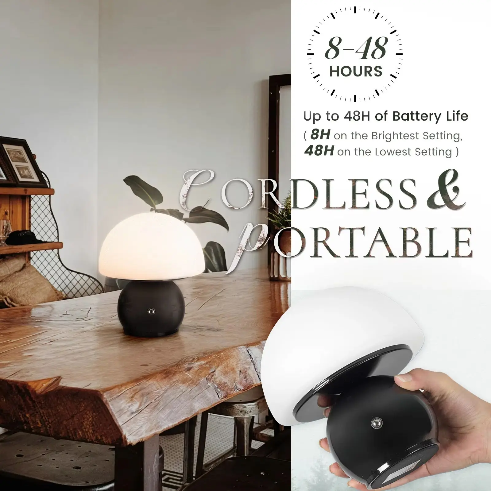 

Rechargeable Mushroom Lamp 3 Level Brightness Touch Switch Battery Operated LED Table Lamp Portable Night Light Night Table Lamp