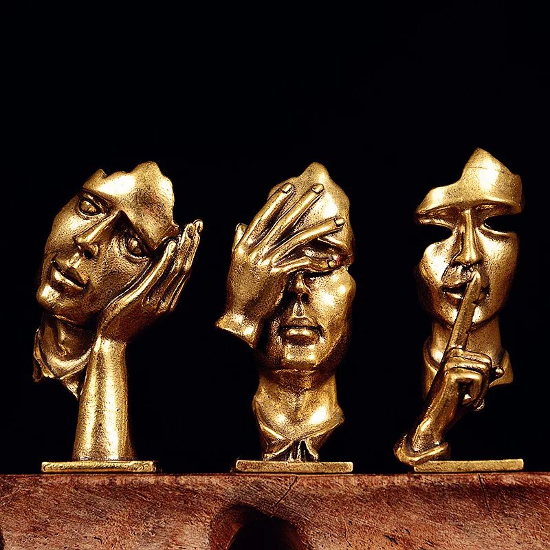 Abstrakte 'Schweigen ist Gold' Figur, Hand-Gesicht-Männer-Statue, Skulptur für Zuhause, Büro, Wohnzimmer, Schreibtisch-Dekoration