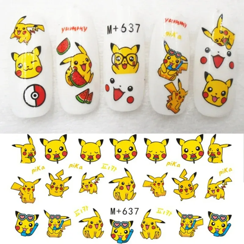 Pokemon Cute Nail Sticker Kawaii Cartoon Anime Figure Pikachu Nail Stickers Decals Manicures Decoration for Girl Makeup Toys