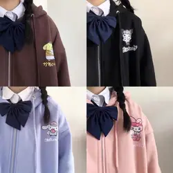 Sanrioed Melody Cinnamoroll Hooded Cardigan Anime Kuromi Kawaii Jk Prep Zipper Jacket Girl Student Cartoon Print Tops Thickened