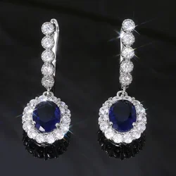 2026 Elegant Women Drop Earrings High Quality Silver Color Inlaid Blue/White Zirconia Classic Wedding Engagement Party Jewelry