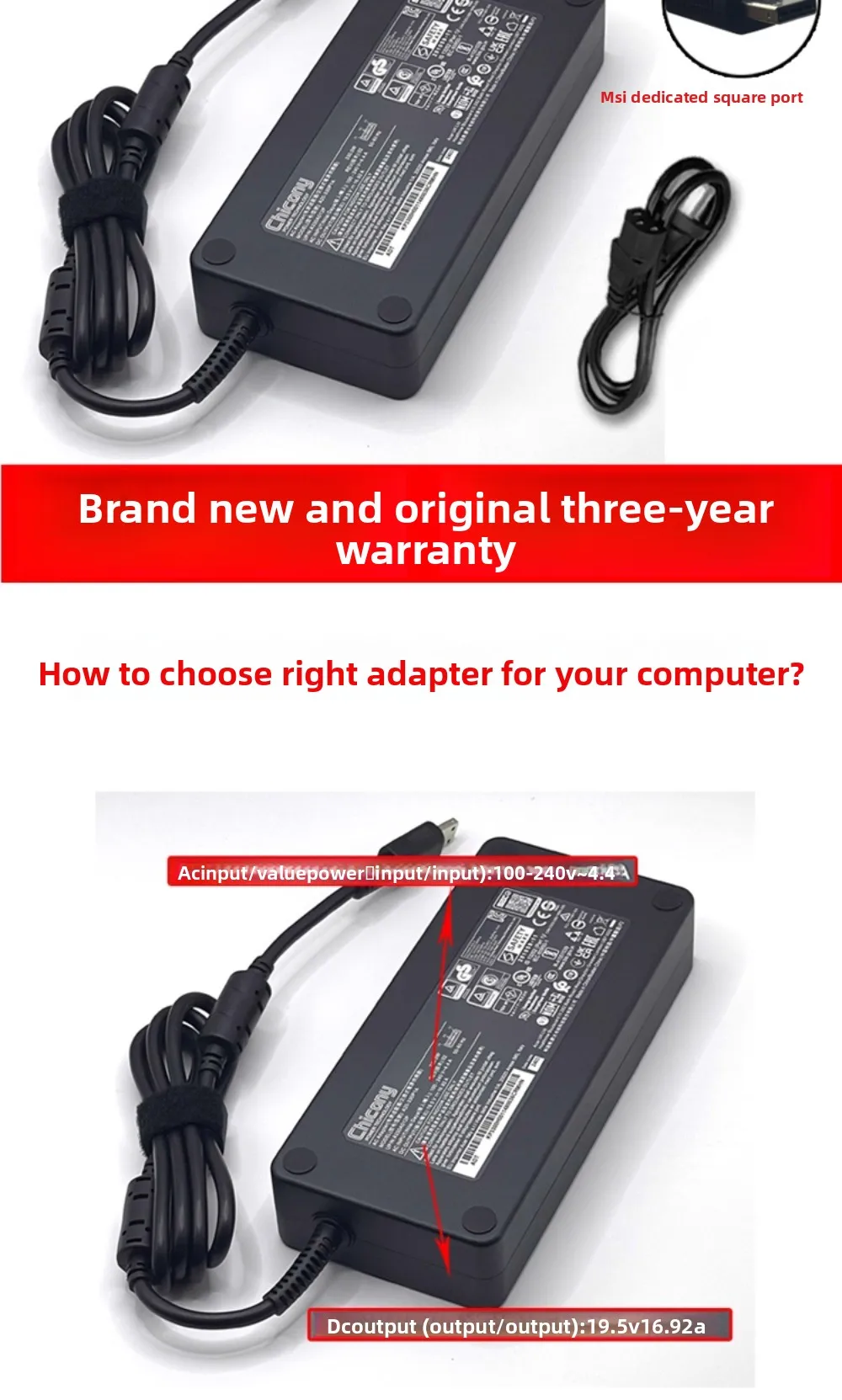 

Genuine Chicony 19.5V 16.92A 16.9A 330W A20-330P1A A330A018P A17-330P2A AC Adapter Charger For MSI GE76 GT77 Laptop Power Supply