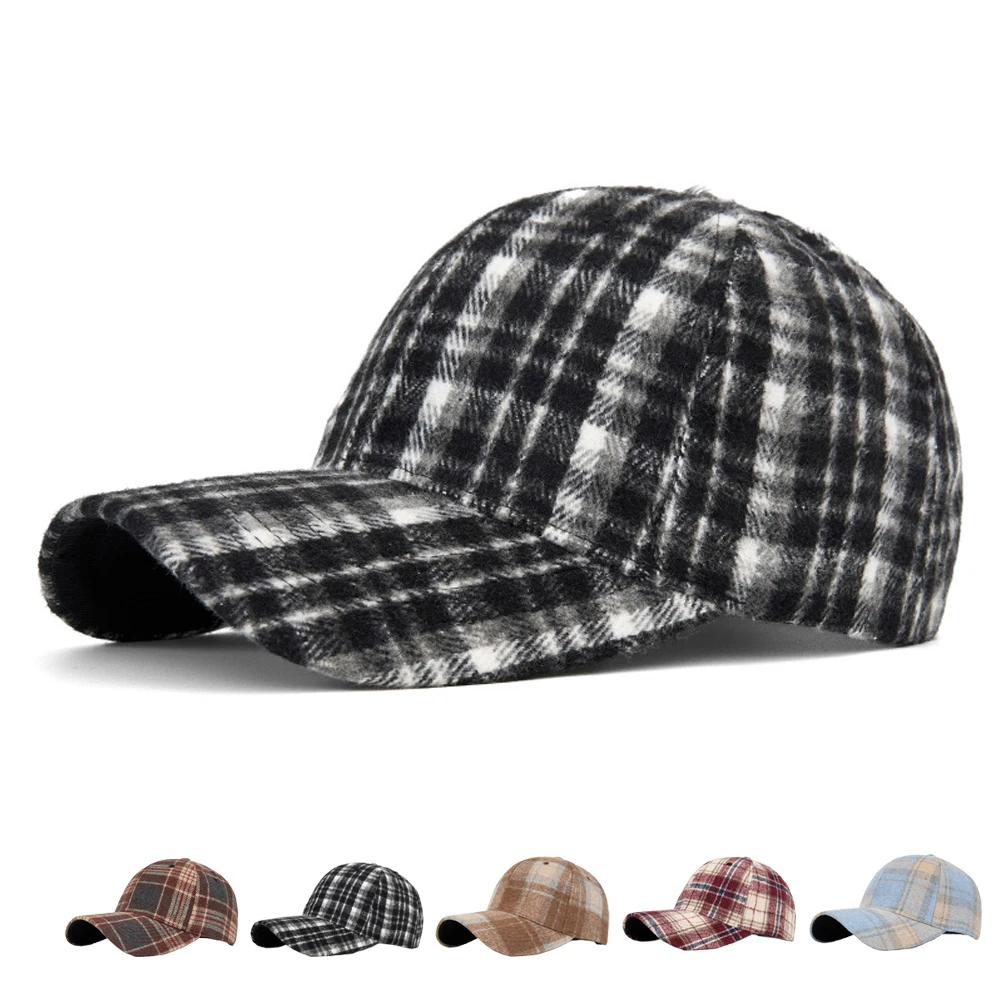 Plaid Baseball Cap for Men Cotton Adjustable for Winter Sunshade Hat Classic Design Pre-Curved Brim Deep Crown Soft Material