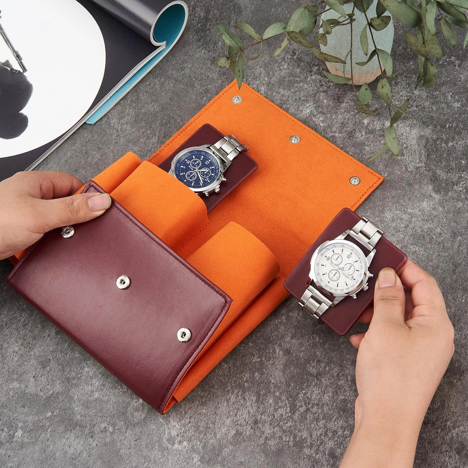 Leather Watch Pouch-Portable Watch Travel Pouch with Suede Lining and Leather Inserts,Single Travel Watch Case Watch Lovers Gift