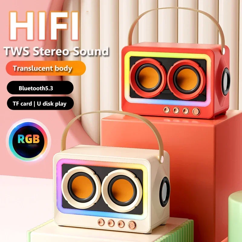 ポータブルBluetoothレトロスピーカー,サウンドバー,hifiステレオ,サブウーファー,ワイヤレスmp3,マイク付き音楽プレーヤー,TFカードサポート,USB再生