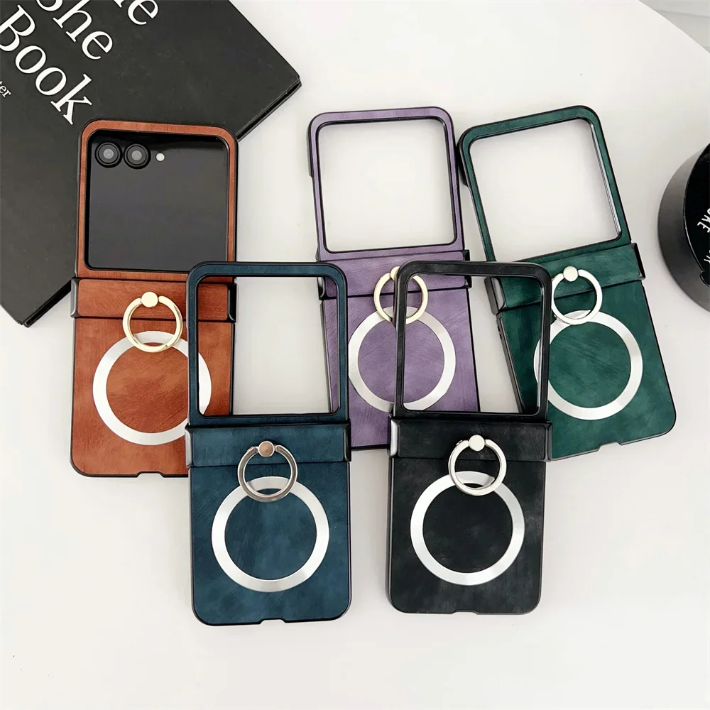 Funda de cuero a prueba de golpes para teléfono con carga inalámbrica, funda protectora con bisagra de anillo para Motorola Razr 50 40 Ultra Mooto Razr 60