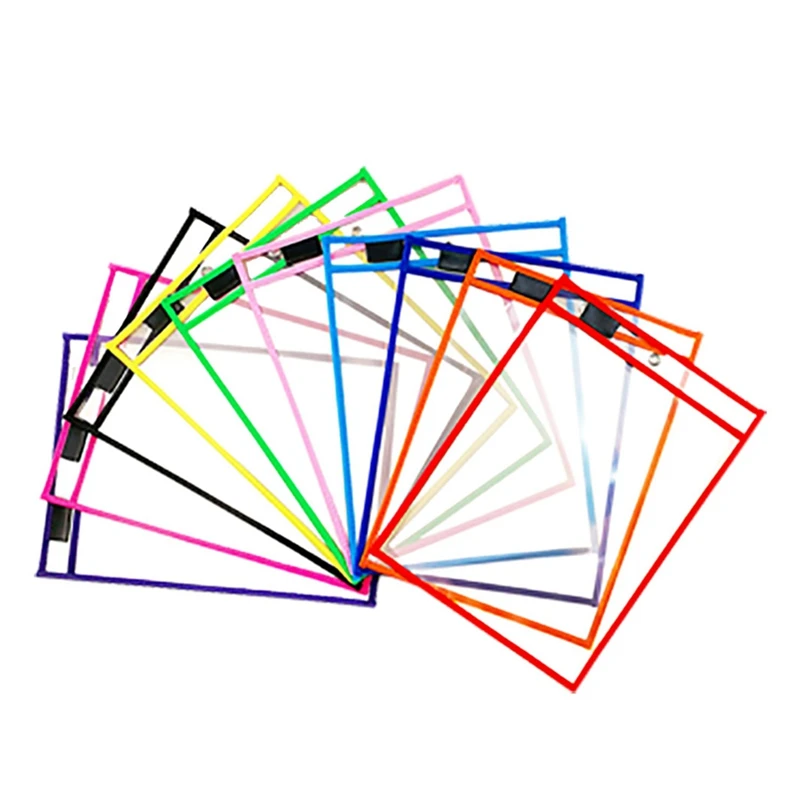

Hot-A39R-10Pcs Transparent File Pocket Folder Sleeves Oversized Reusable Dry Erase Clear Stationery Storage Folder File Pouch