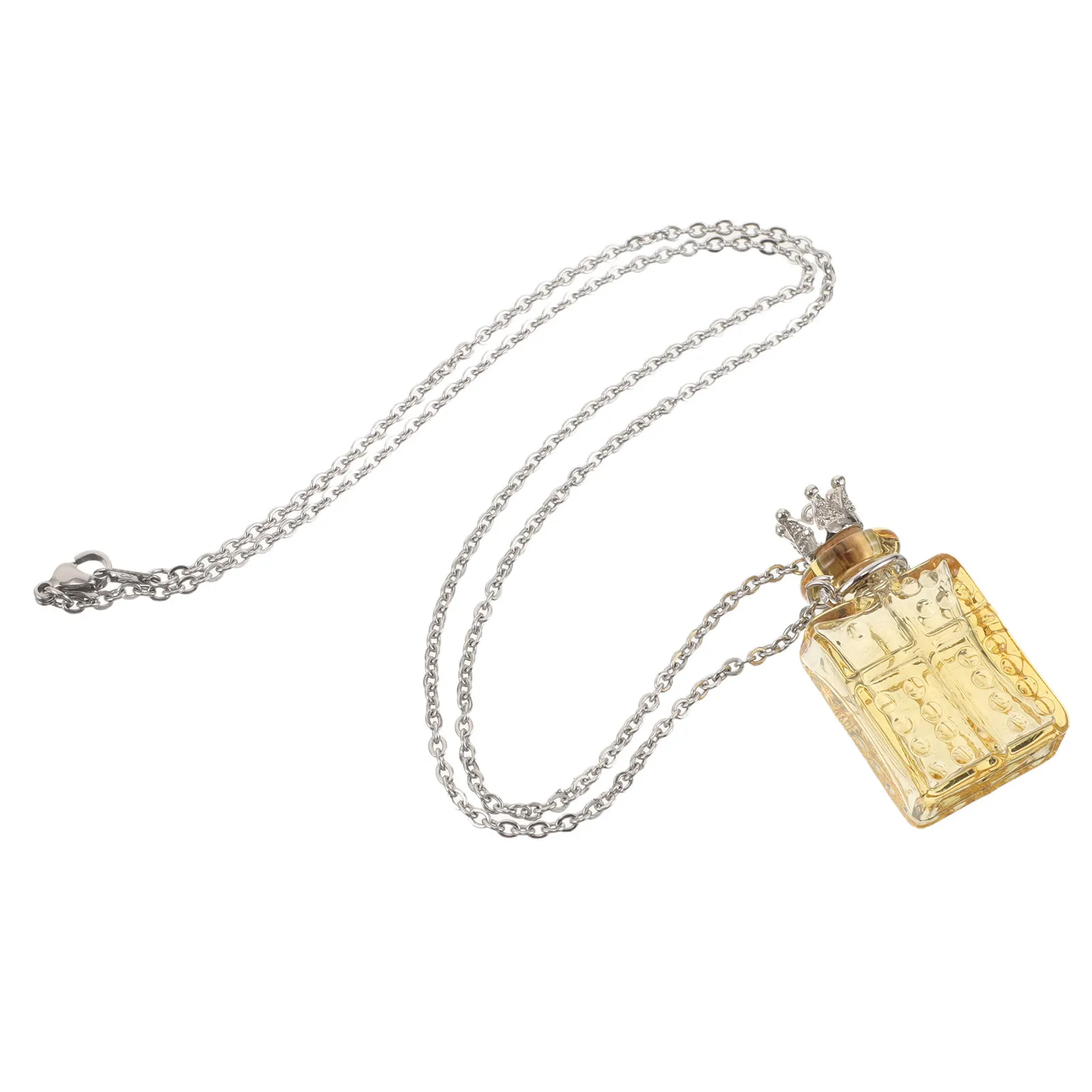 Glass Perfume Bottle Necklace Amber Color Essential Oil Diffuser Refillable Perfume Vial Pendant Adjustable Chain Memorial