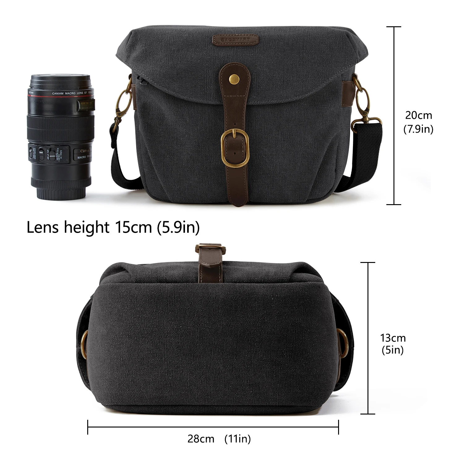 Bagsmart mini saco da câmera slr dslr lona de alta qualidade caso da câmera do vintage acolchoado bolsa ombro com capa chuva para mulher