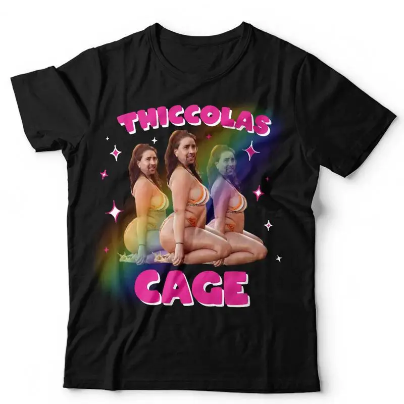 Thiccolas Cage T-Shirt Seltsames lustiges Meme Nicolas Filmliebhaber Vintage Retro