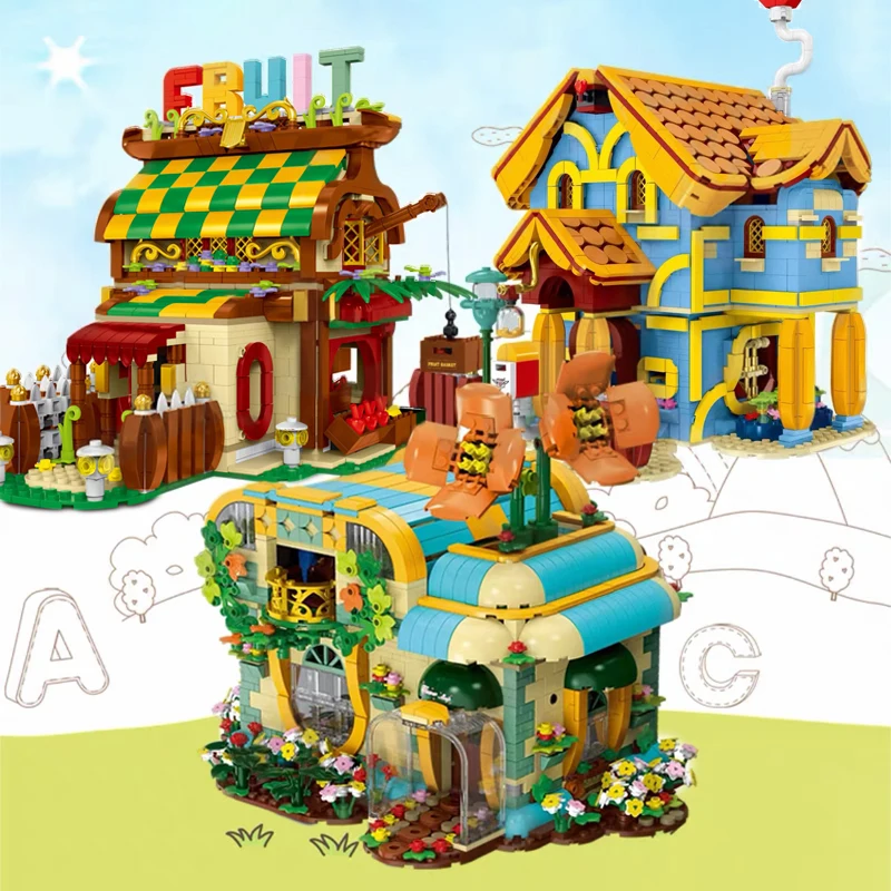 MOC Street View flowers Bouquet Shop Building Block Ideas Cartoon City Villa Fruit House Bricks Model Creative Expert Kids Toy