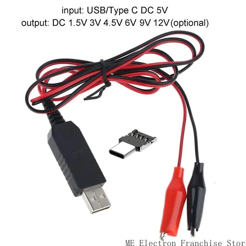 T5EA Tipo C USB a 1.5V 3V 4.5V Cable alimentación 6V AAA C D Tamaño batería Eliminador para juguetes LED Walkie