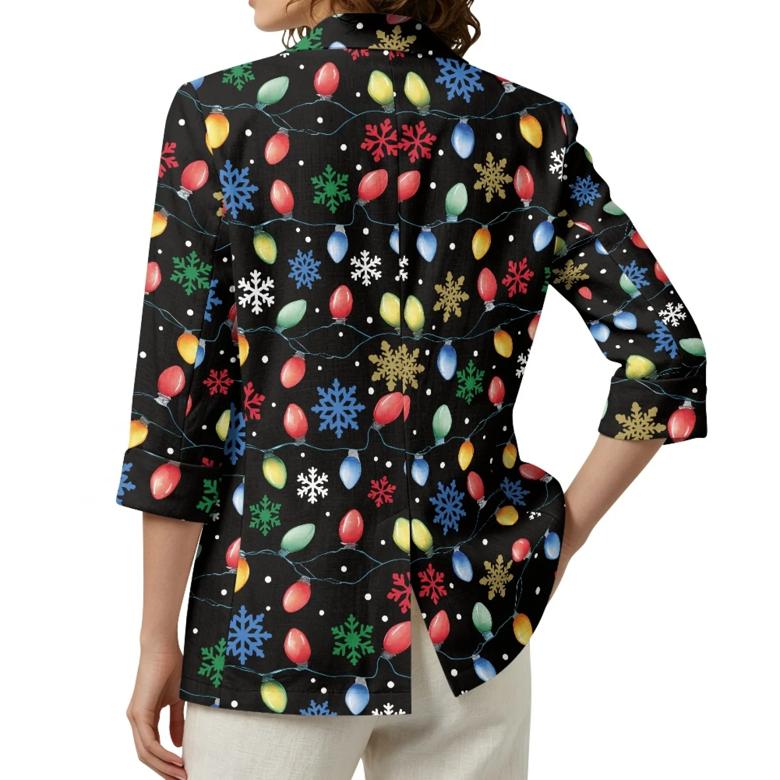 PENSTROLL Snowflake LED Strip Linen Like Outerwear for Work Lightweight Outerwear Cover Up Cardigan Coat