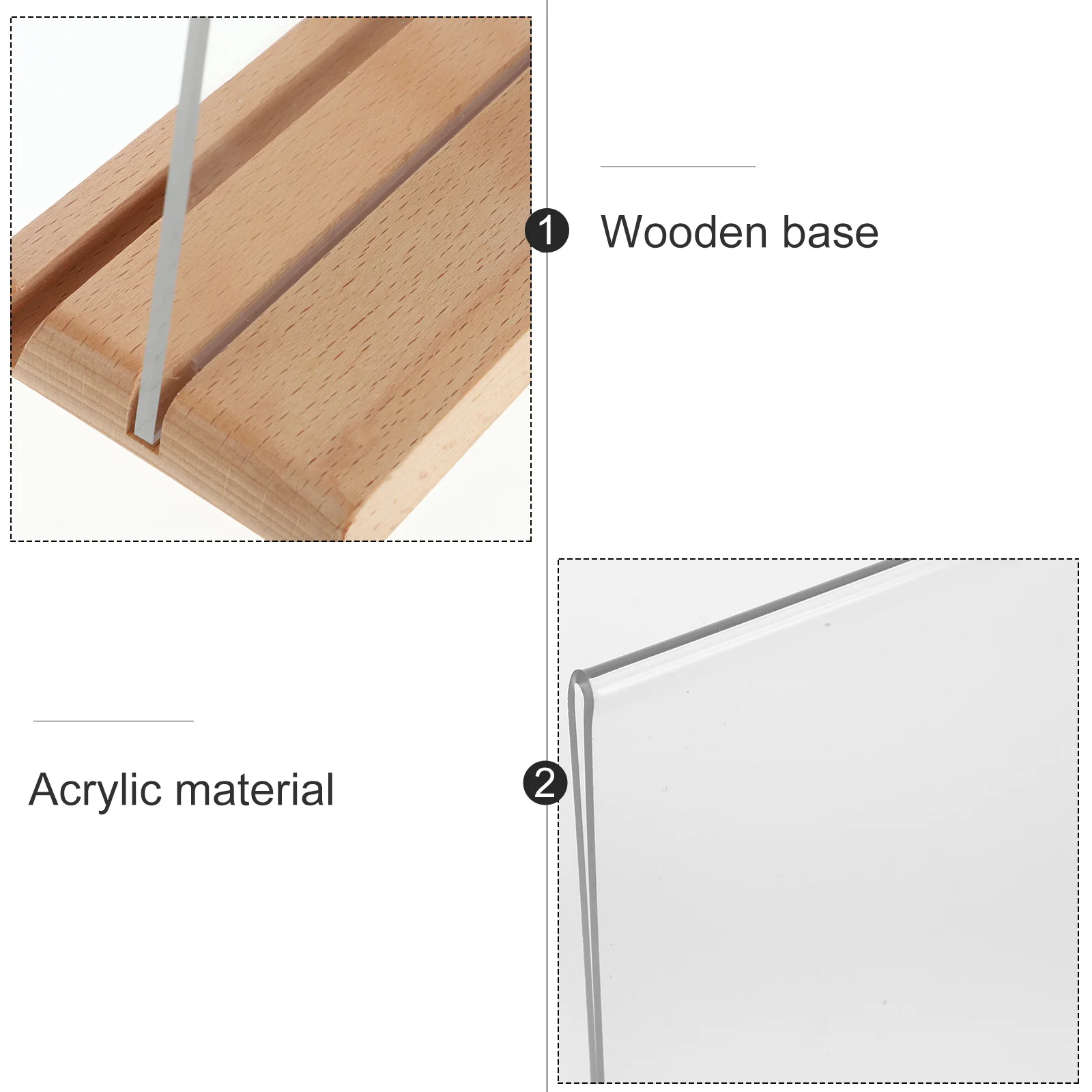 

Acrylic Sign Holder Display Stand 210x297mm Thick Wooden Base Vertical Angle Menu Flyer Paper Restaurant Cafe Bookstore