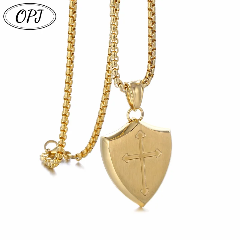 OPJ-collar de acero inoxidable con patrón de Cruz del alfabeto, colgante de escudo europeo y americano, joyería de moda, nuevo