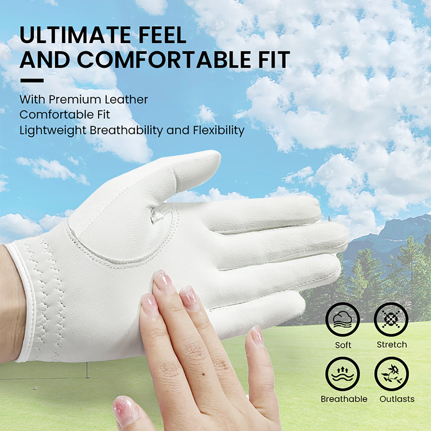 FINGER TEN Women Leather Golf Glove with Ball Marker Extra Grip 1 Pack, Left Right Hand Fit Ladies Girls