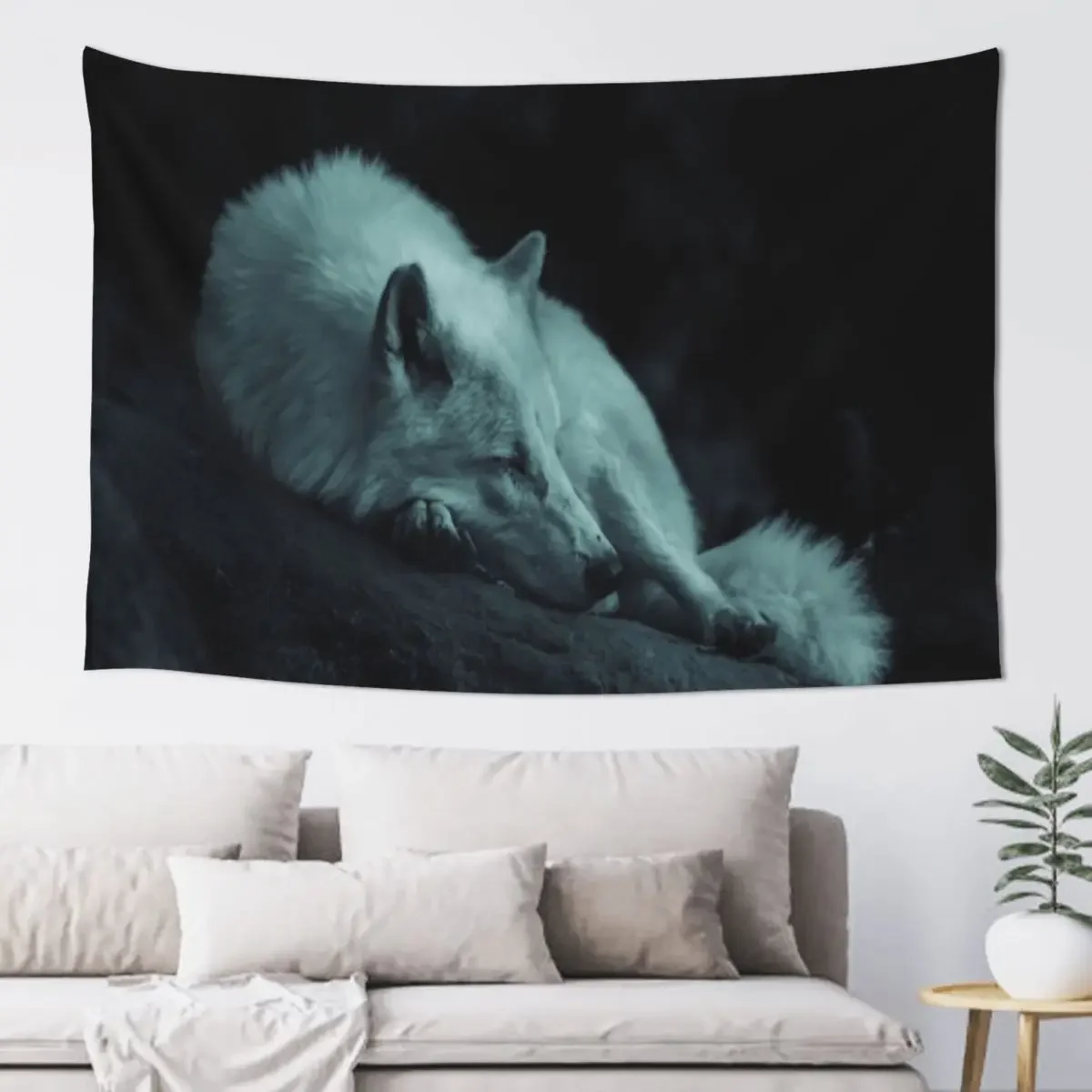 

Sleeping White Forest Wolf Tapestry Cute Decor Decorative Wall Mural Decorations For Room Tapestry