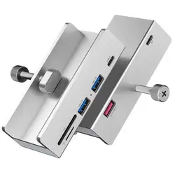 Aluminum USB-C 4-Port Hub with SD/TF Card Reader, DC Power Adapter Splitter & Phone Holder - Multiple Extension Dock