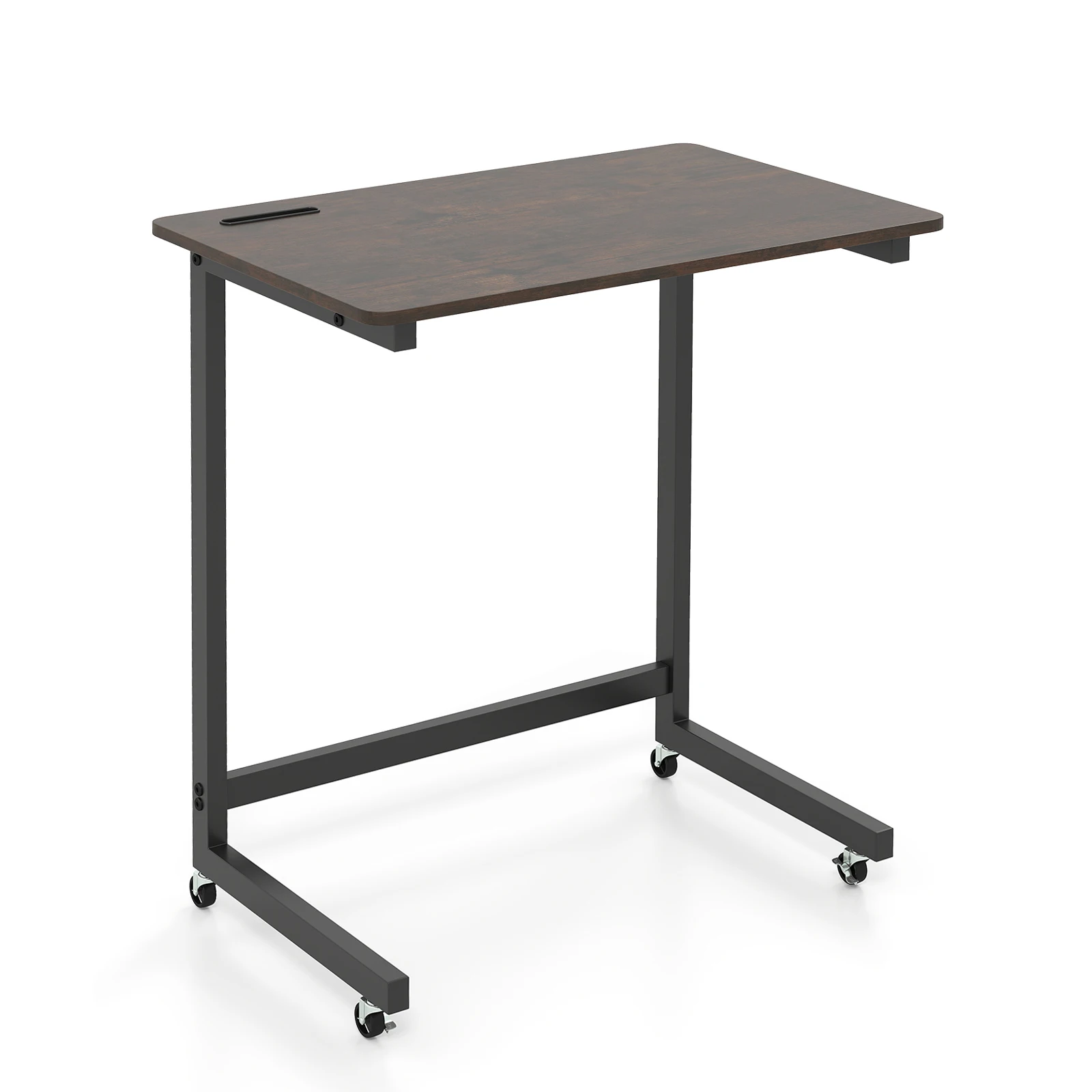 Mesa de apoio em forma de C com rodas, compartimento para celular embutido para sala de estar e quarto, marrom