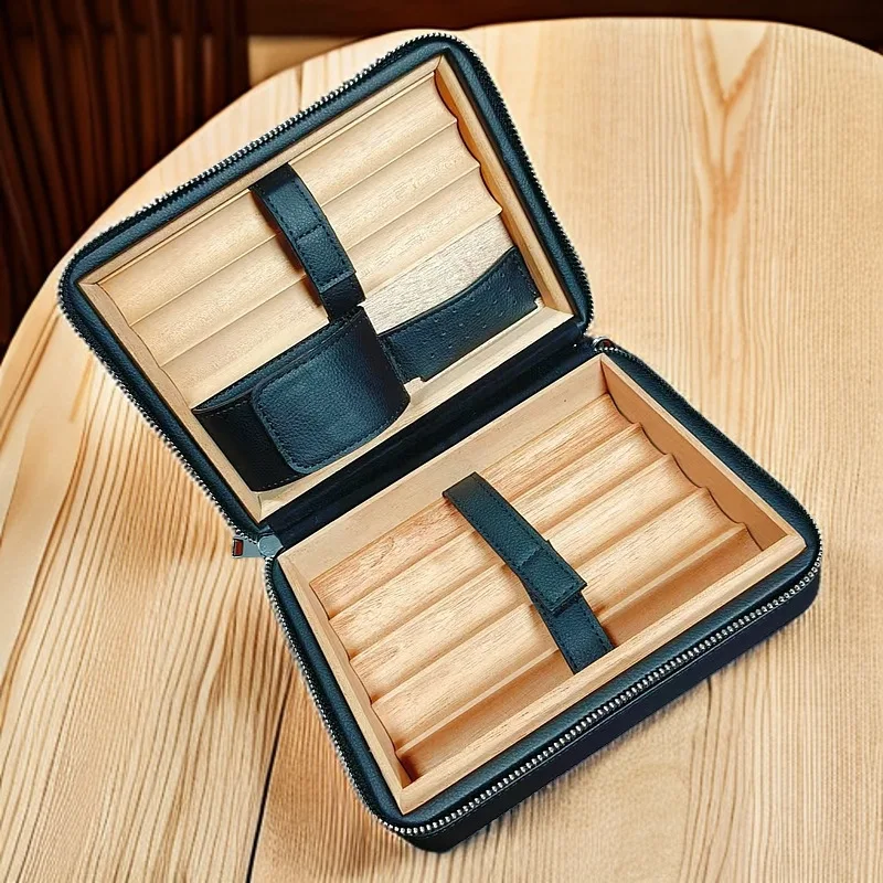 Leather Cigar Case Wooden Cigars Humidor Luxury Retro Cigarette Humidity Pack Portable Cigarette Storage Boxes Accessories