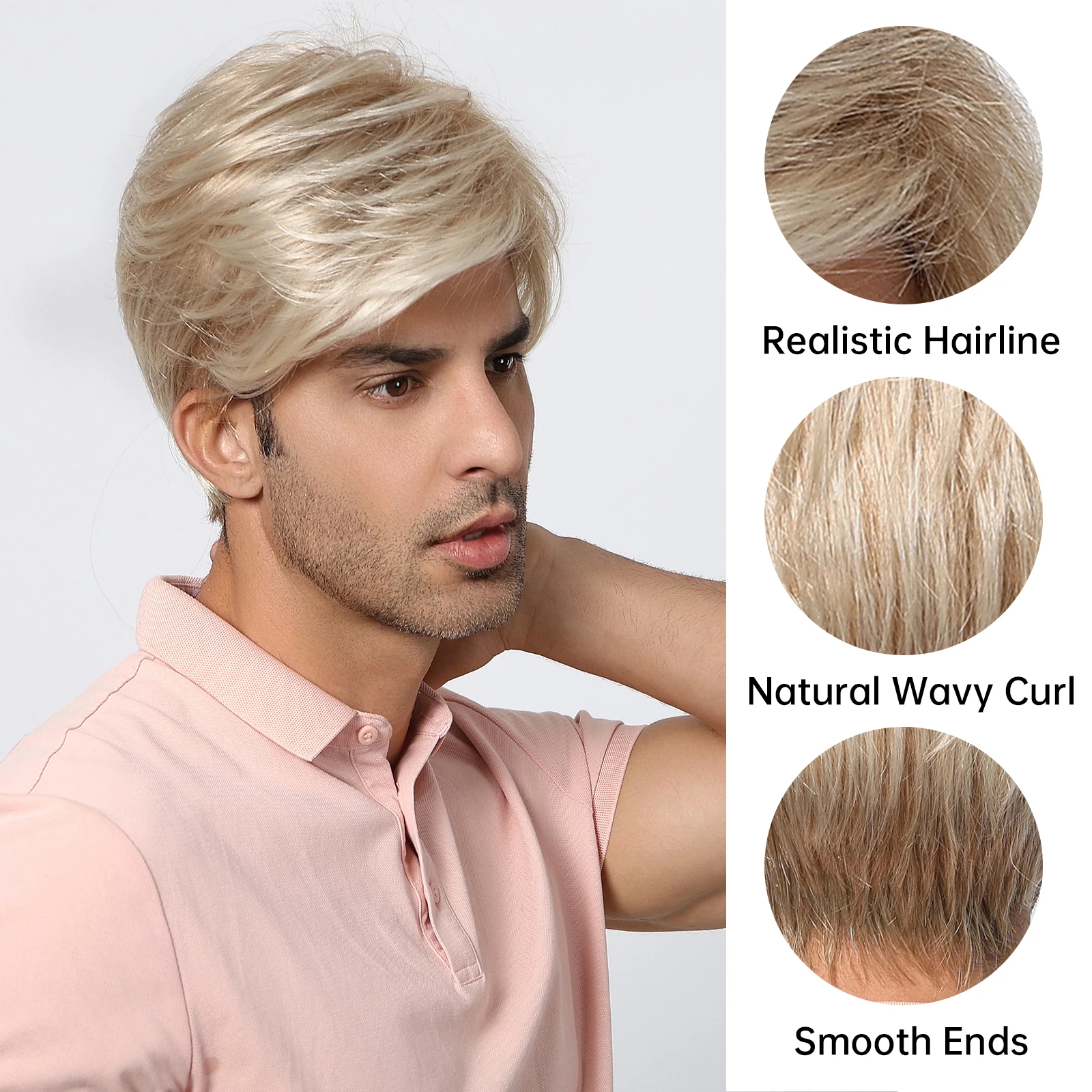 EASIHAIR Blonde Short Straight Synthetic Wigs for Men Fluffy Pixie Cut Wig Golden Natural Layered Hair Wig Heat Resistant Fiber