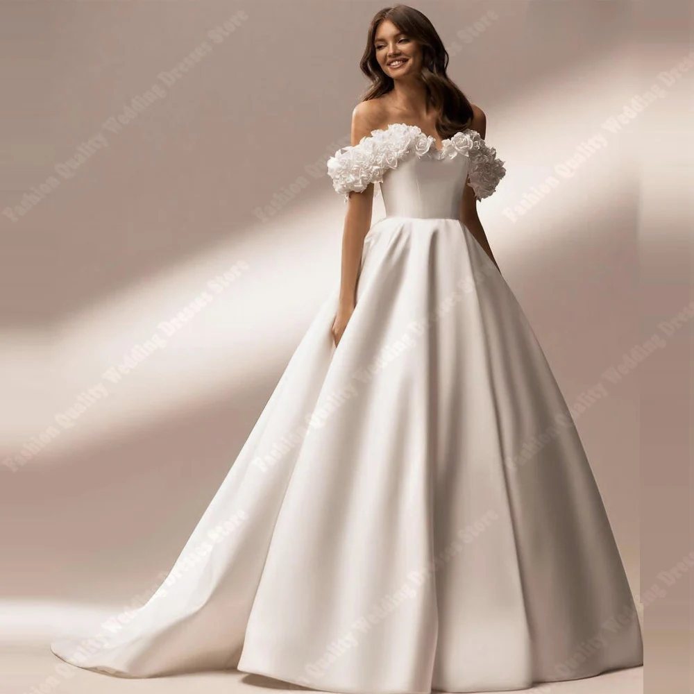 

Off The Shoulder Satin Women Wedding Dresses Sexy Sleeveless Bridal Gowns Shining Engagement Banquet Vestidos De Novias 2024