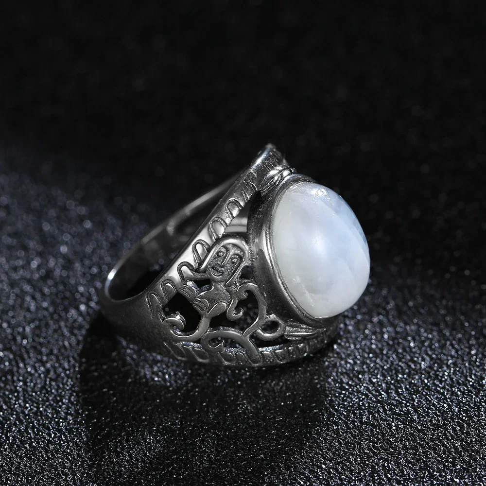 

925 Sterling Silver Ring Natural Moonstone Rings for Women Luxury Vintage Jewelry Ring Party Engagement Gift