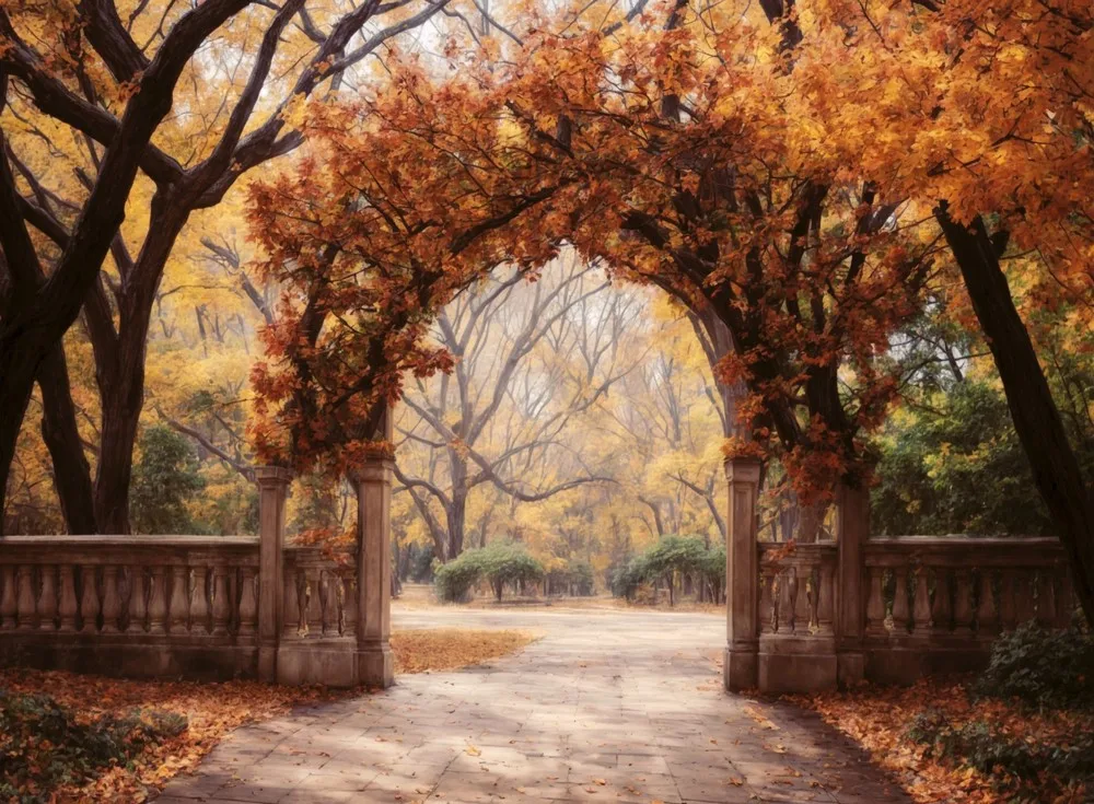 Autumn Fall Trees Arch Door Leaves Outdoor park backdrops High quality computer print wedding Photography Studio Backgrounds