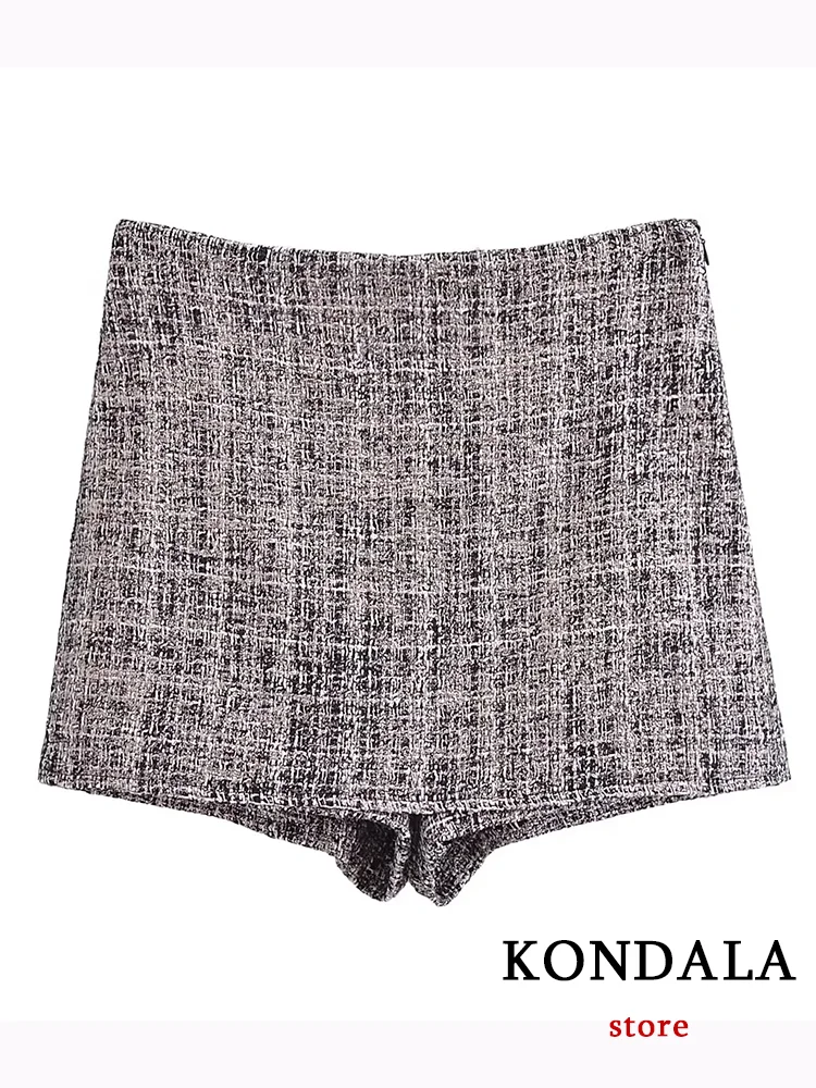 KONDALA Vintage Casual Chic Plaid donna pantaloncini gonna cerniera gonna a vita alta nuova moda 2024 autunno eleganti pantaloncini femminili