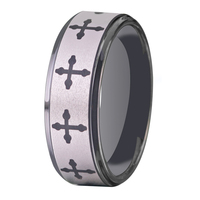 8mm Mens Rings Tugsten Ring Black Step Ring for Men Prayer Cross Ring Tungsten Carbide Ring Wedding Ring