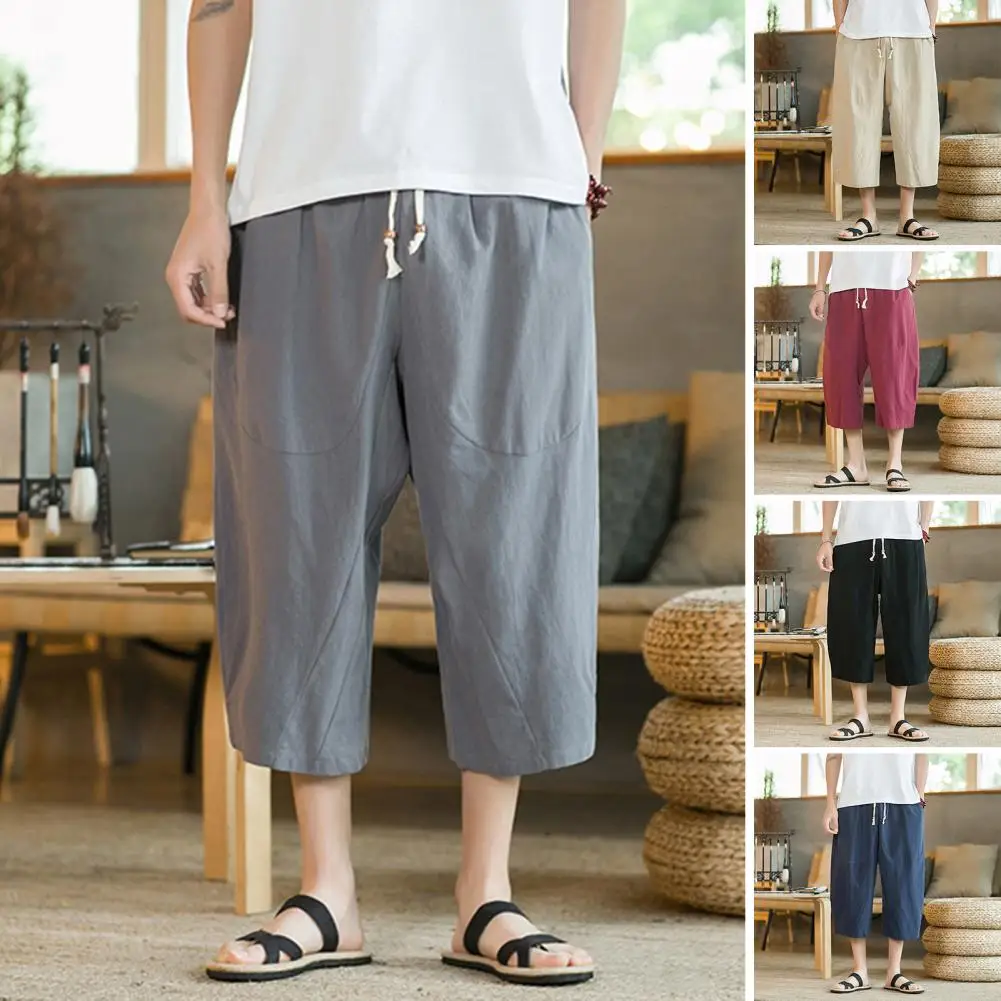 Beach Pants Solid Color Wide Leg Keep Cooling Pure Color Summer Trousers Men Summer Trousers Men Garment