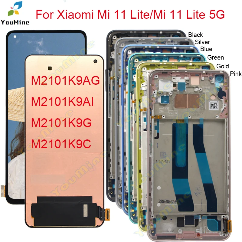 AMOLED For Xiaomi Mi 11 Lite LCD Display Panel Touch screen Digitizer with frame M2101K9AG, M2101K9G For Xiaomi mi11 Lite 5G LCD