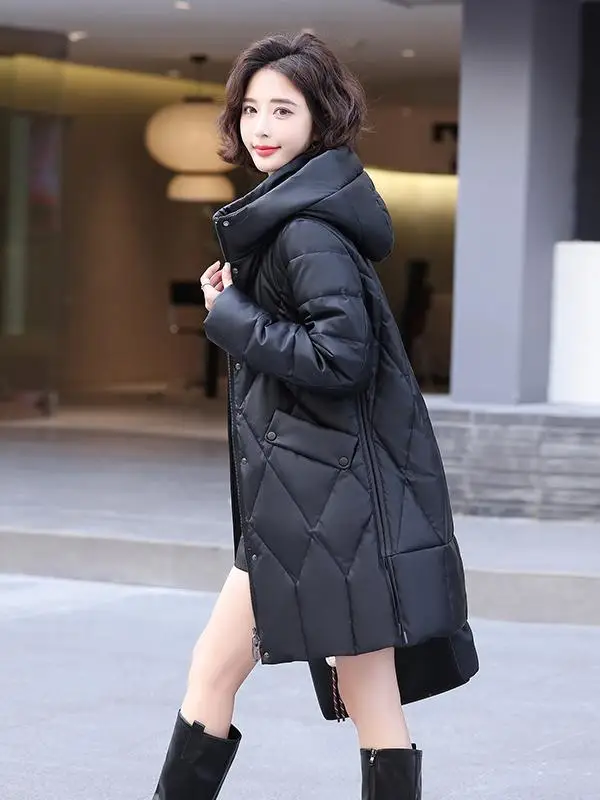 

Женское пальто из натуральной кожи Haining, новинка 2025 года, зимнее, укороченное, из овчины, утепленное, средней длины