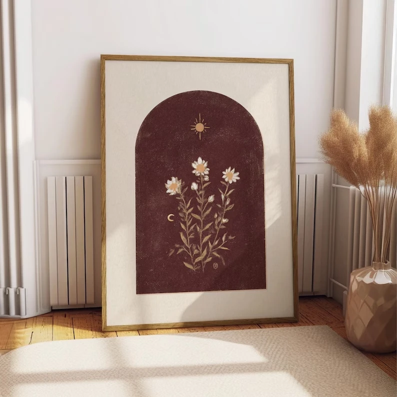 Retro-Terrakotta-Wandkunstdruck mit Blumenmotiv, Leinwandgemälde, Poster, Bild für Wohnzimmer, Schlafzimmer, Heimdekoration