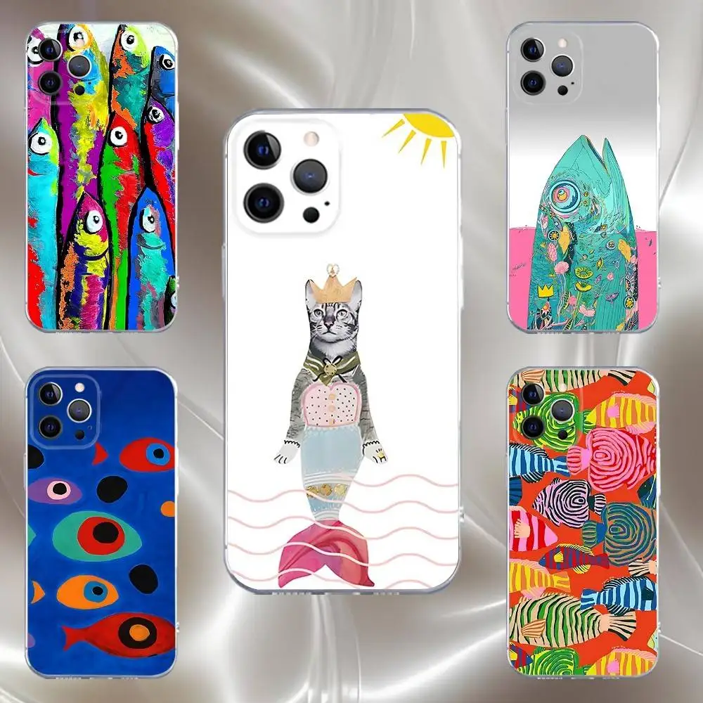 

Color Fish Painting FUNNY Phone Case For iPhone 17,16,15,14,13,12,11 Pro,Max,Plus,X,XS,XR,SE4,E Mini Transparent Soft Cover