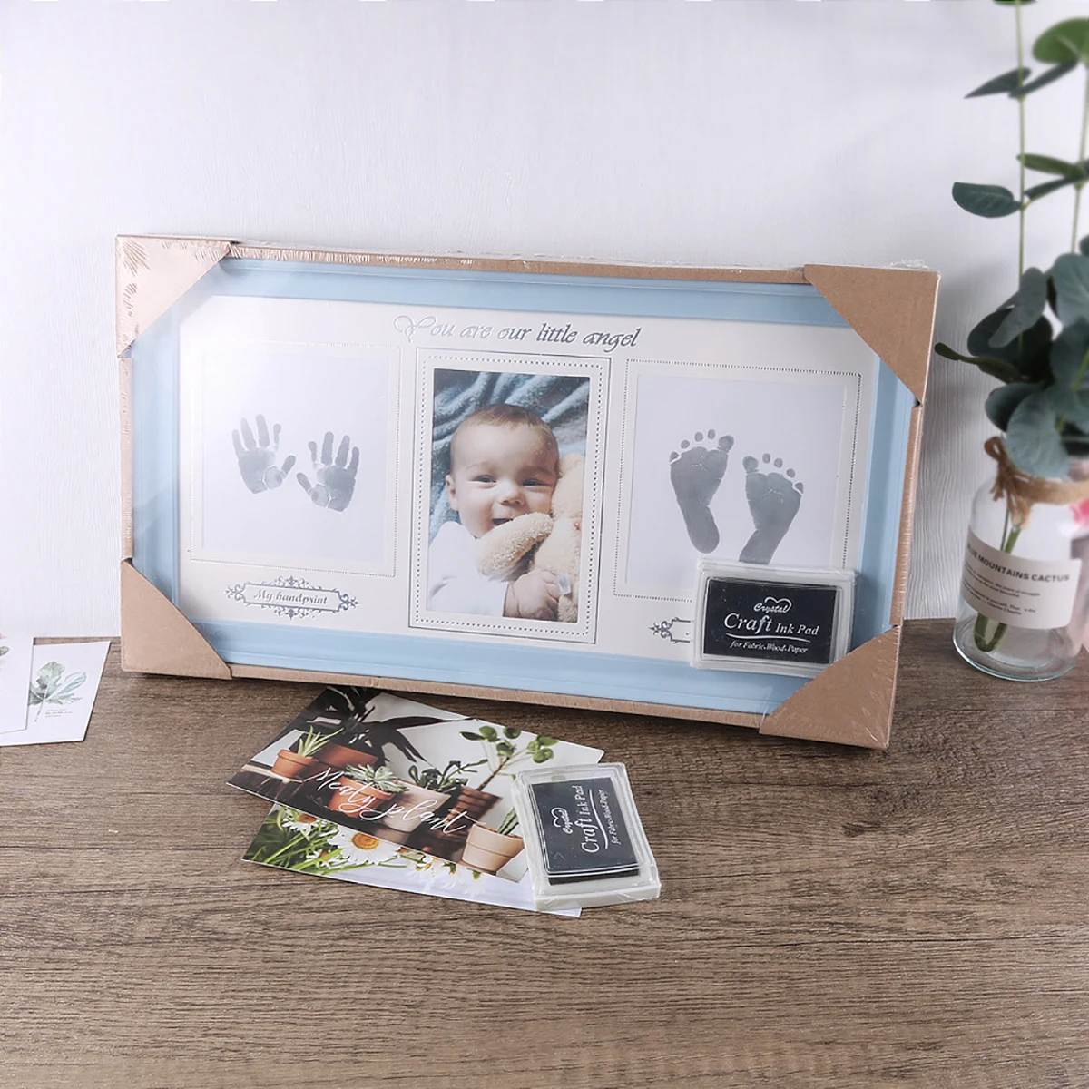 Newborn boys and girls baby growth diy picture frame hand footprint table Picture frame newborn 12 months table